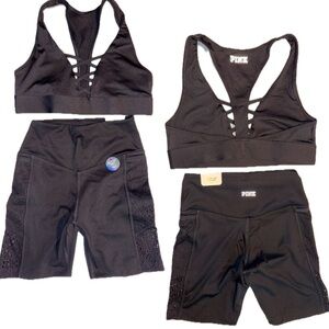 Victoria's Secret PINK Ultimate Sports Bra & Buttery Soft Lace Bike Shorts NEW